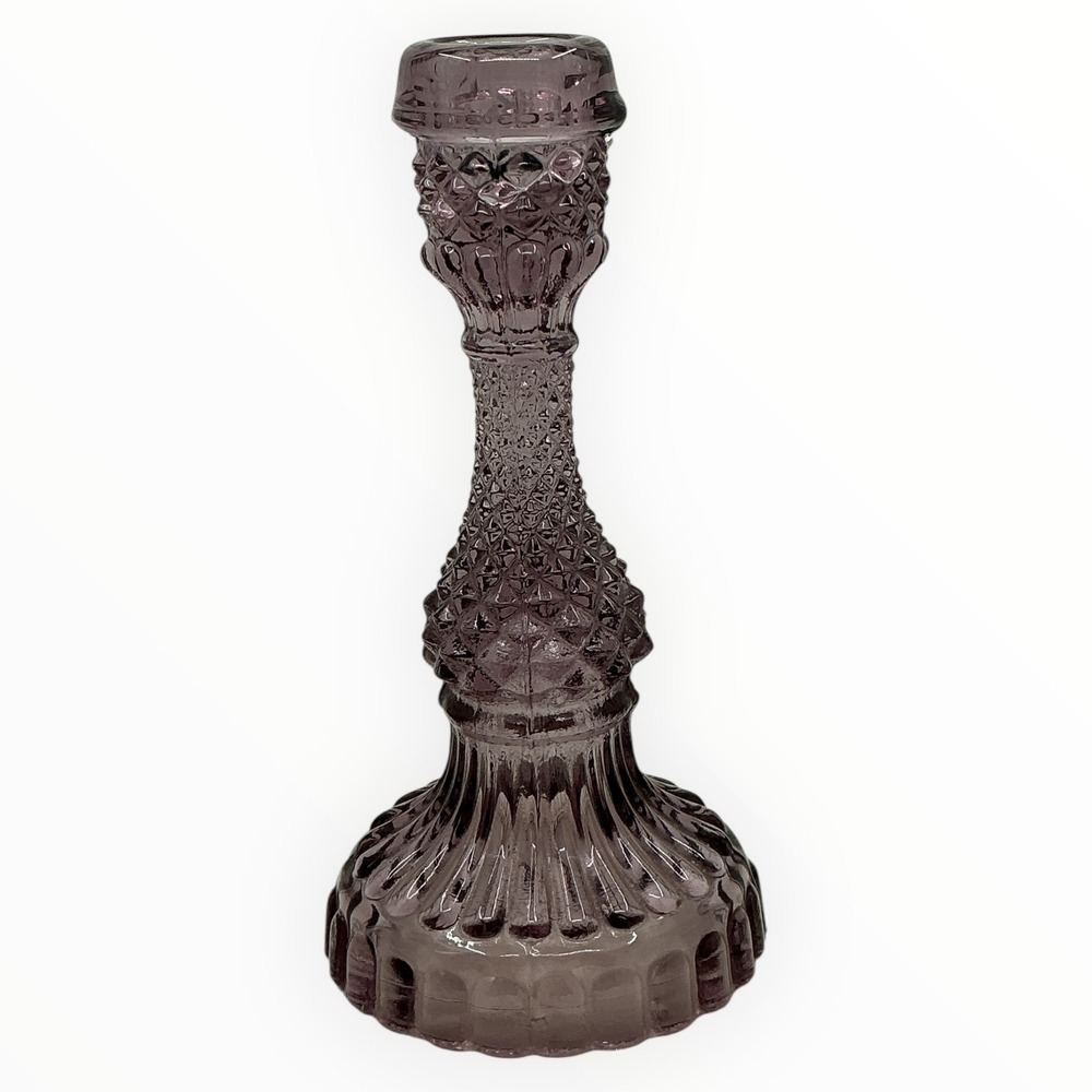Antique Purple Manganese Glass Candlestick Pressed Glass‎ 6.75 Inch